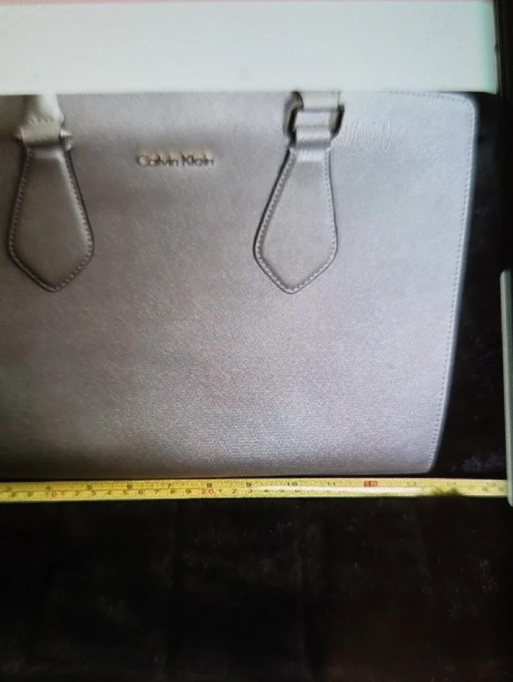 Calvin Klein Neutral Taupe Saffiano Satchel